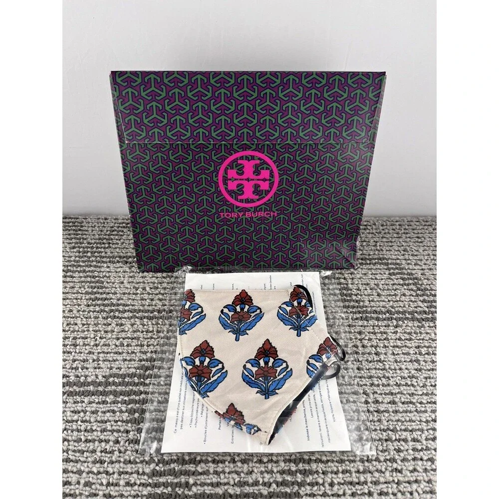 Tory Burch Face Masks New/Sealed White Red Blue Floral